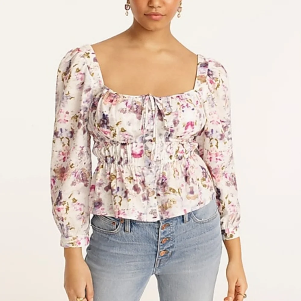 Flora Obscura X J.Crew Cinched Waist Top in Kaleidoscope Floral NWT